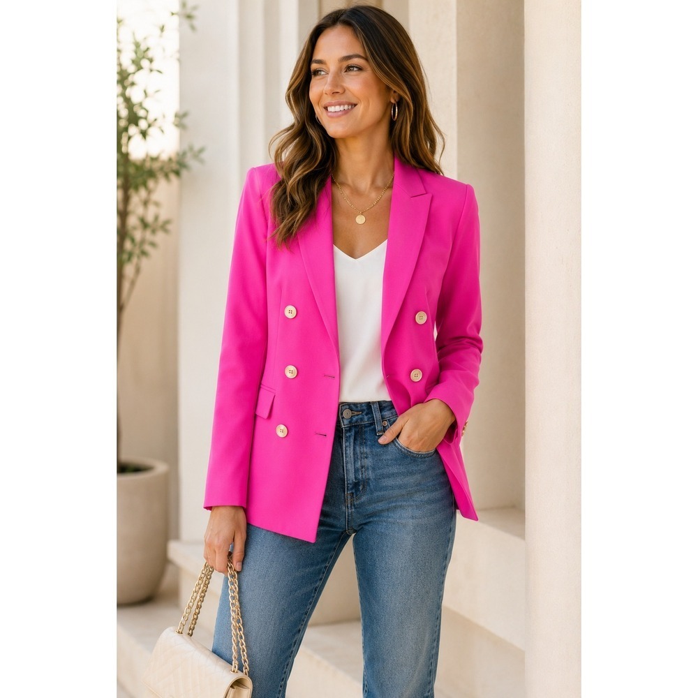 J.Crew Hot Pink Double Breasted Blazer 8 Tailored Gold Button Jacket